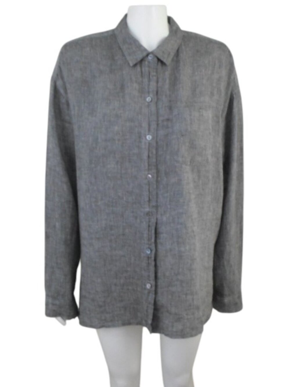 J Jill Love Linen Heather Gray Button Up Long Sleeve Tunic Shirt
